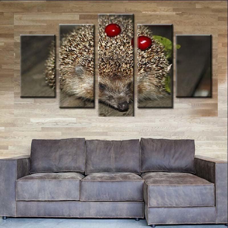 Hedgehog And Cherries 5 Piece HD Multi Panel Canvas Wall Art Frame - Original Frame