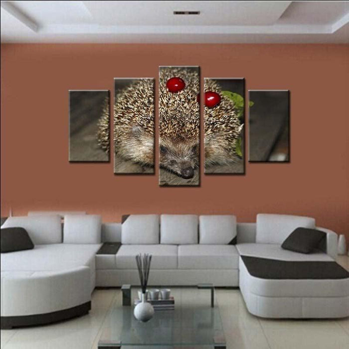 Hedgehog And Cherries 5 Piece HD Multi Panel Canvas Wall Art Frame