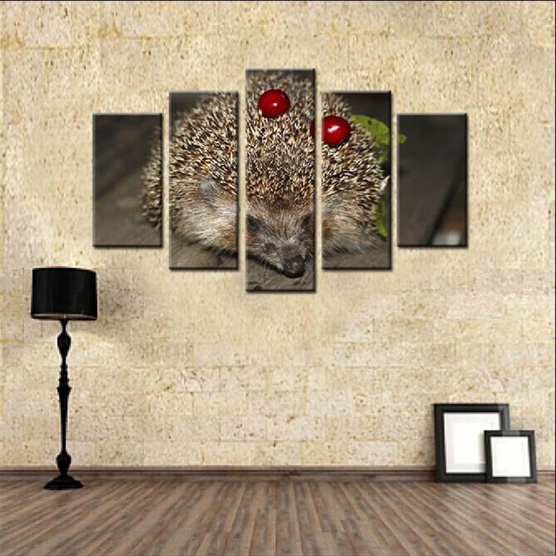 Hedgehog And Cherries 5 Piece HD Multi Panel Canvas Wall Art Frame - Original Frame