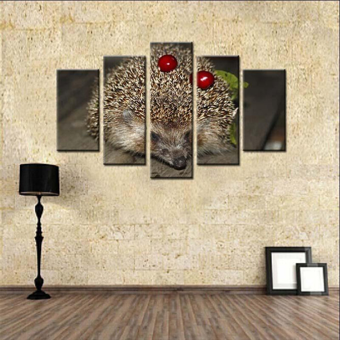 Hedgehog And Cherries 5 Piece HD Multi Panel Canvas Wall Art Frame