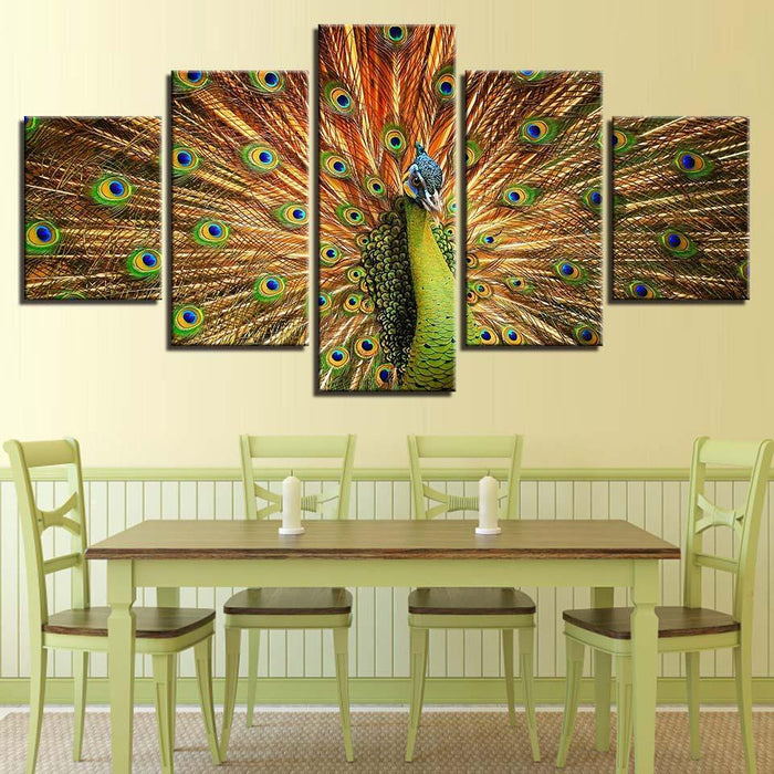 Proud Peacock 5 Piece HD Multi Panel Canvas Wall Art - Original Frame