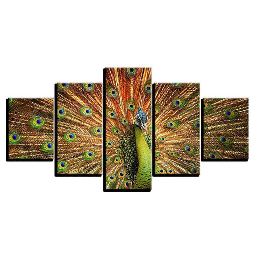 Proud Peacock 5 Piece HD Multi Panel Canvas Wall Art - Original Frame