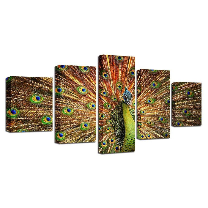 Proud Peacock 5 Piece HD Multi Panel Canvas Wall Art - Original Frame