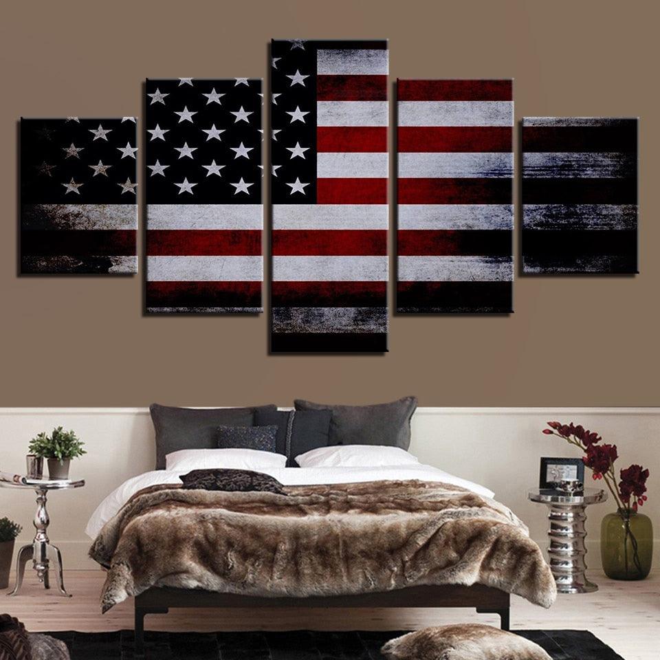 American Flag 5 Piece HD Multi Panel Canvas Wall Art Frame - Original Frame