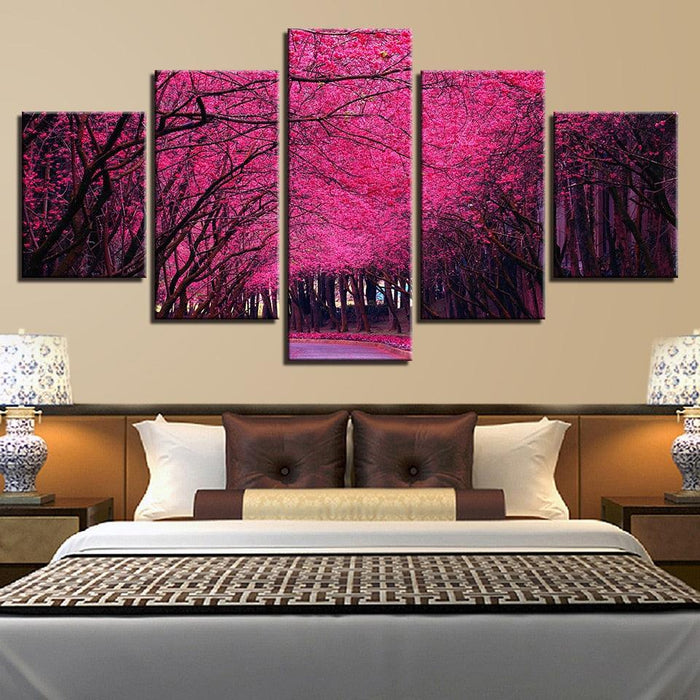 Peach Blossom Forest 5 Piece HD Multi Panel Canvas Wall Art Frame - Original Frame