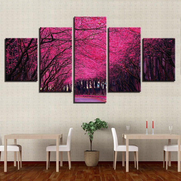 Peach Blossom Forest 5 Piece HD Multi Panel Canvas Wall Art Frame - Original Frame