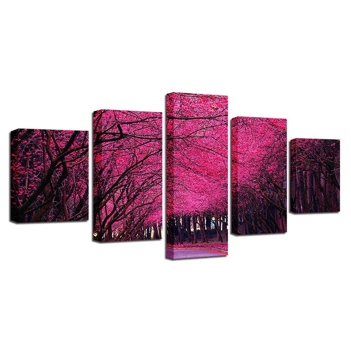 Peach Blossom Forest 5 Piece HD Multi Panel Canvas Wall Art Frame - Original Frame