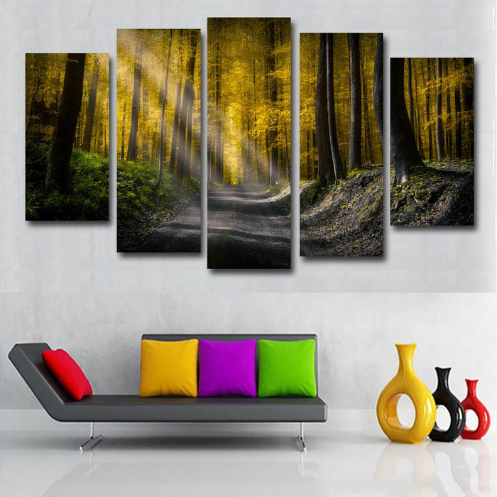 Roads And Autumn Forest 5 Piece HD Multi Panel Canvas Wall Art Frame - Original Frame