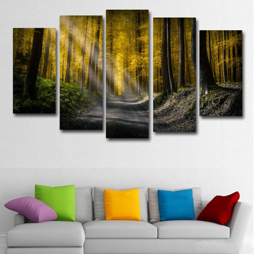 Roads And Autumn Forest 5 Piece HD Multi Panel Canvas Wall Art Frame - Original Frame