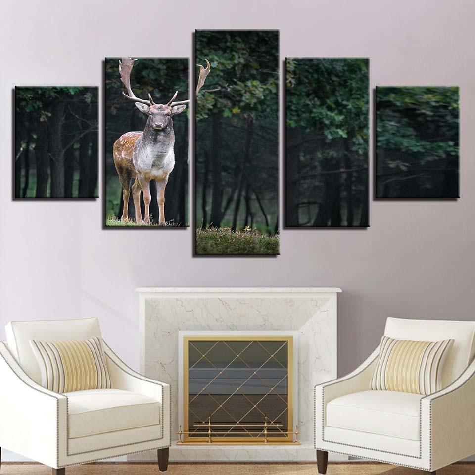 Majestic Deer 5 Piece HD Multi Panel Canvas Wall Art Frame - Original Frame