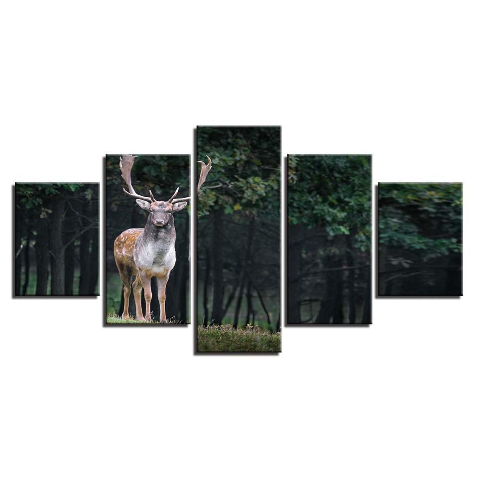 Majestic Deer 5 Piece HD Multi Panel Canvas Wall Art Frame - Original Frame
