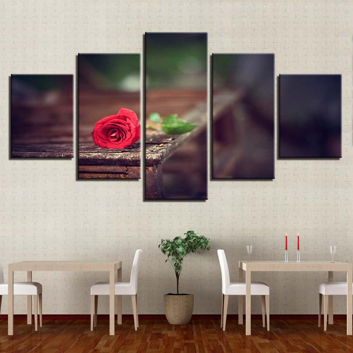 Red Rose 5 Piece HD Multi Panel Canvas Wall Art Frame - Original Frame