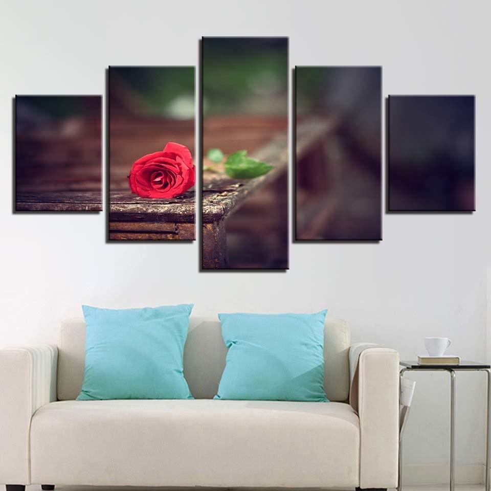 Red Rose 5 Piece HD Multi Panel Canvas Wall Art Frame - Original Frame