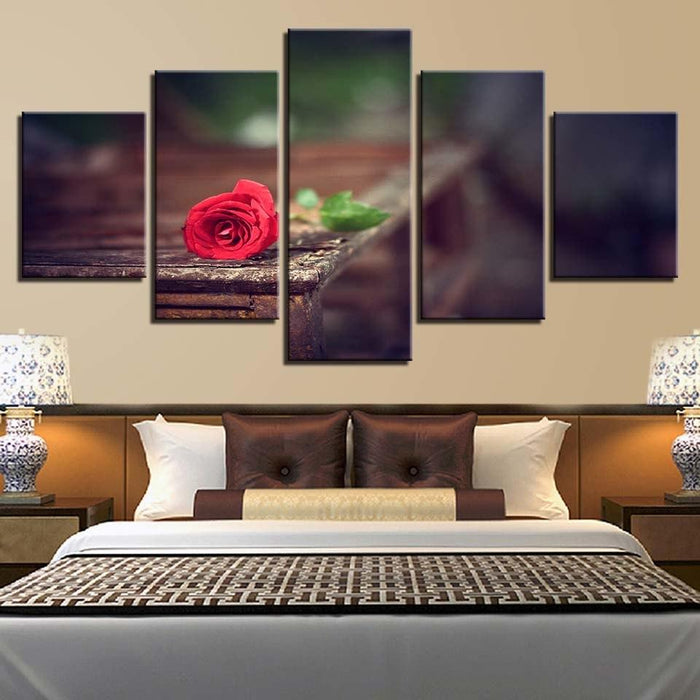 Red Rose 5 Piece HD Multi Panel Canvas Wall Art Frame
