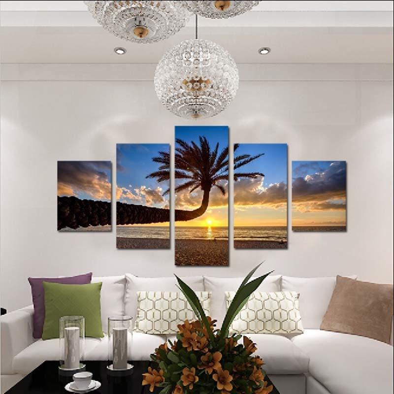Palm Tree 5 Piece HD Multi Panel Canvas Wall Art Frame - Original Frame