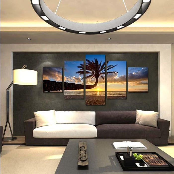 Palm Tree 5 Piece HD Multi Panel Canvas Wall Art Frame - Original Frame