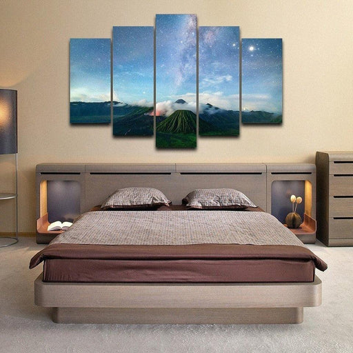 Starry Sky And Volcano 5 Piece HD Multi Panel Canvas Wall Art Frame - Original Frame