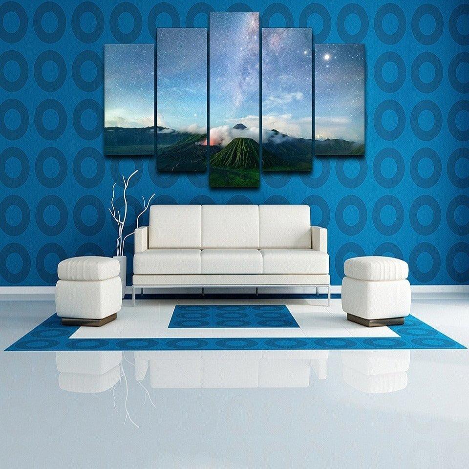 Starry Sky And Volcano 5 Piece HD Multi Panel Canvas Wall Art Frame - Original Frame