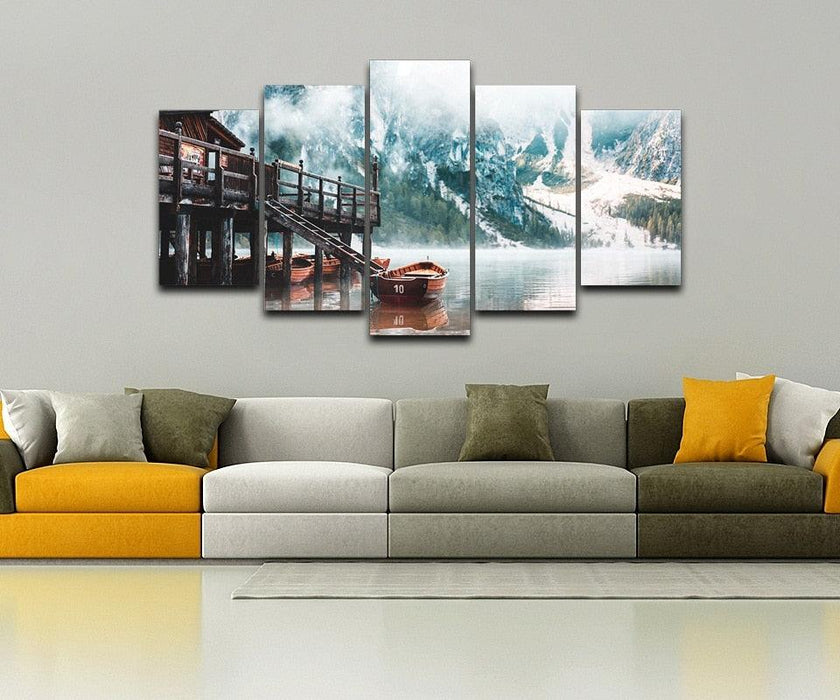 Foggy Lago Di Braies 5 Piece HD Multi Panel Canvas Wall Art Frame - Original Frame