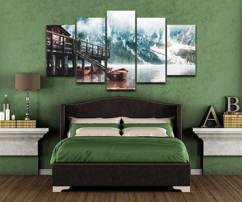 Foggy Lago Di Braies 5 Piece HD Multi Panel Canvas Wall Art Frame - Original Frame