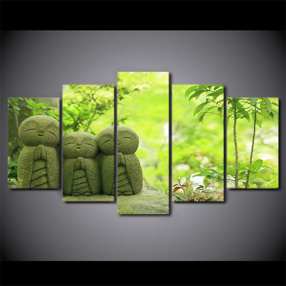 Japanese Monk 5 Piece HD Multi Panel Canvas Wall Art Frame - Original Frame