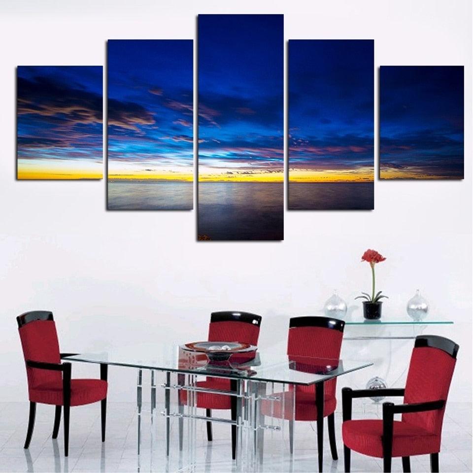 Sunset Clouds 5 Piece HD Multi Panel Canvas Wall Art Frame - Original Frame