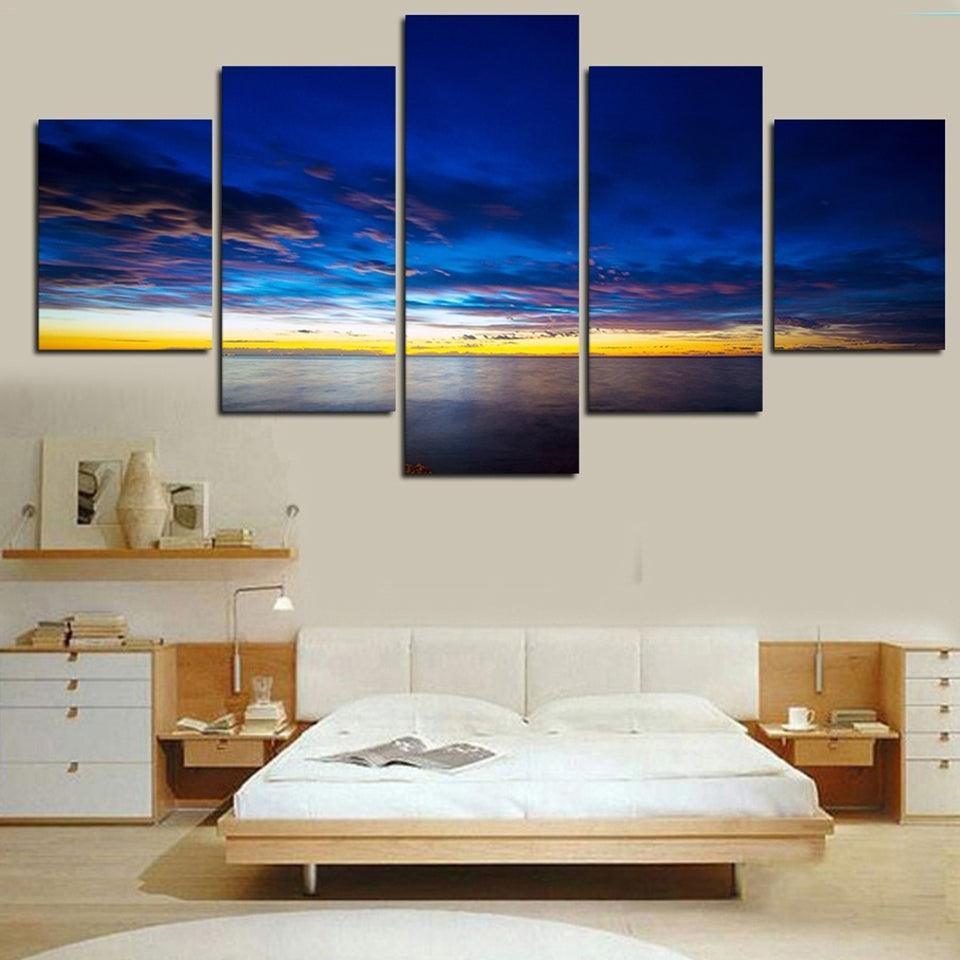 Sunset Clouds 5 Piece HD Multi Panel Canvas Wall Art Frame - Original Frame
