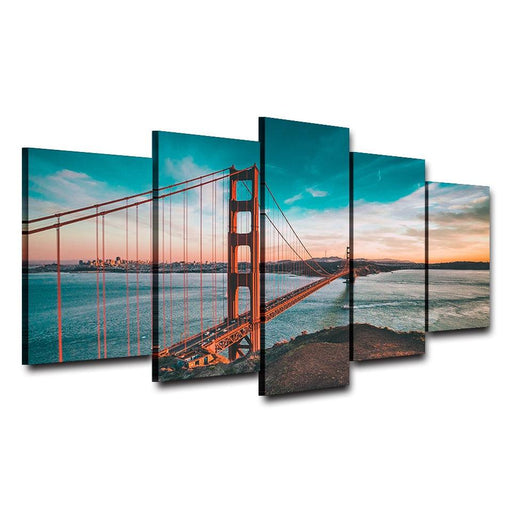 Golden Gate Bridge 5 Piece HD Multi Panel Canvas Wall Art Frame - Original Frame