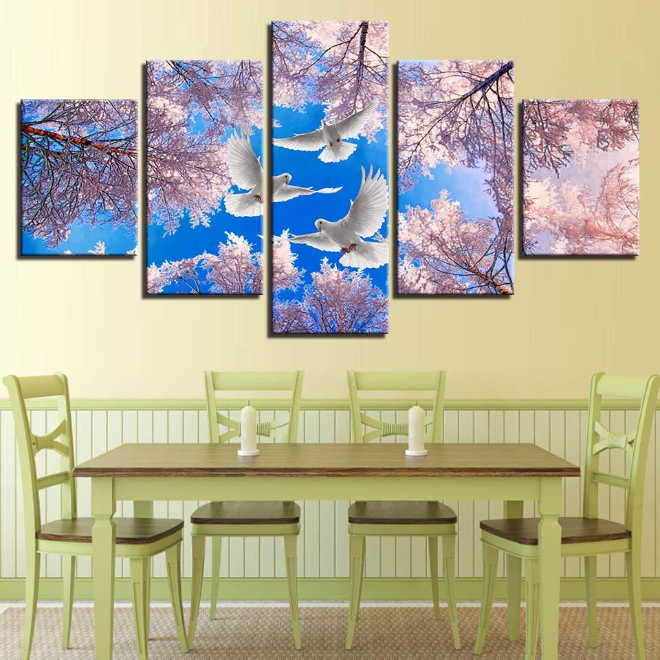 Tree And Doves 5 Piece HD Multi Panel Canvas Wall Art Frame - Original Frame