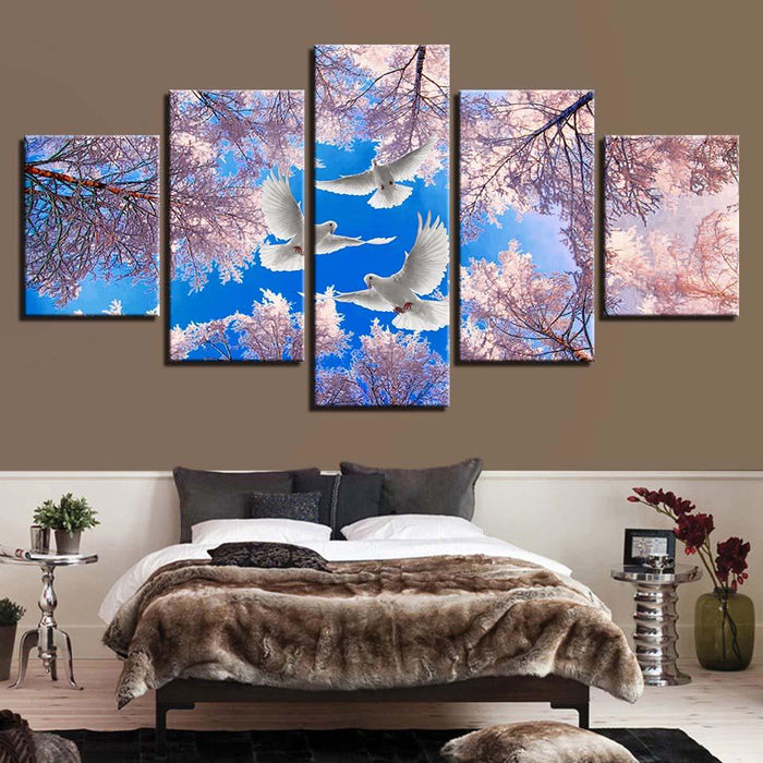 Tree And Doves 5 Piece HD Multi Panel Canvas Wall Art Frame - Original Frame