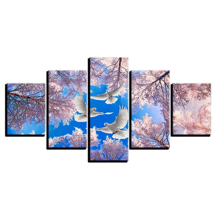 Tree And Doves 5 Piece HD Multi Panel Canvas Wall Art Frame - Original Frame