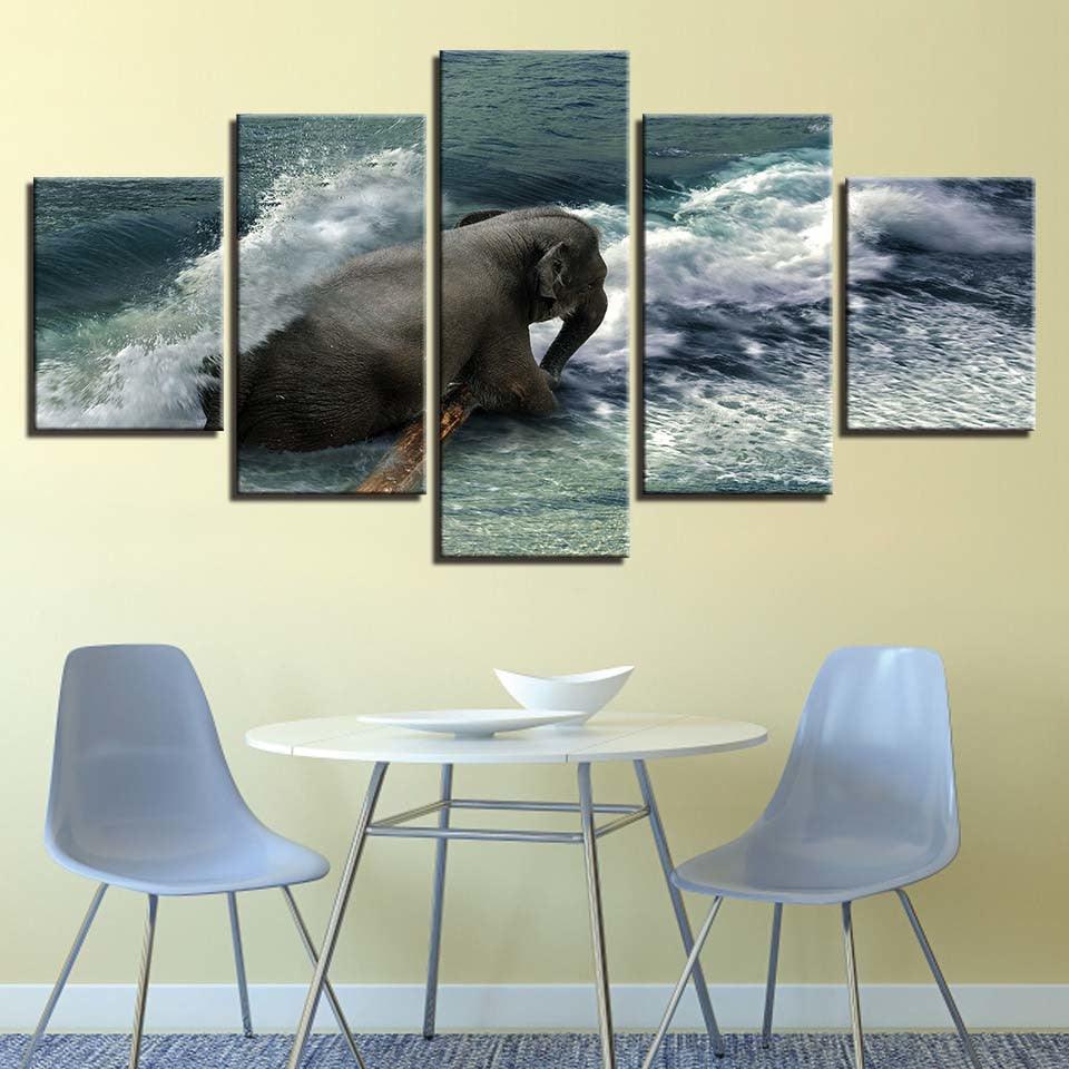 Elephant in the Ocean 5 Piece HD Multi Panel Canvas Wall Art Frame - Original Frame