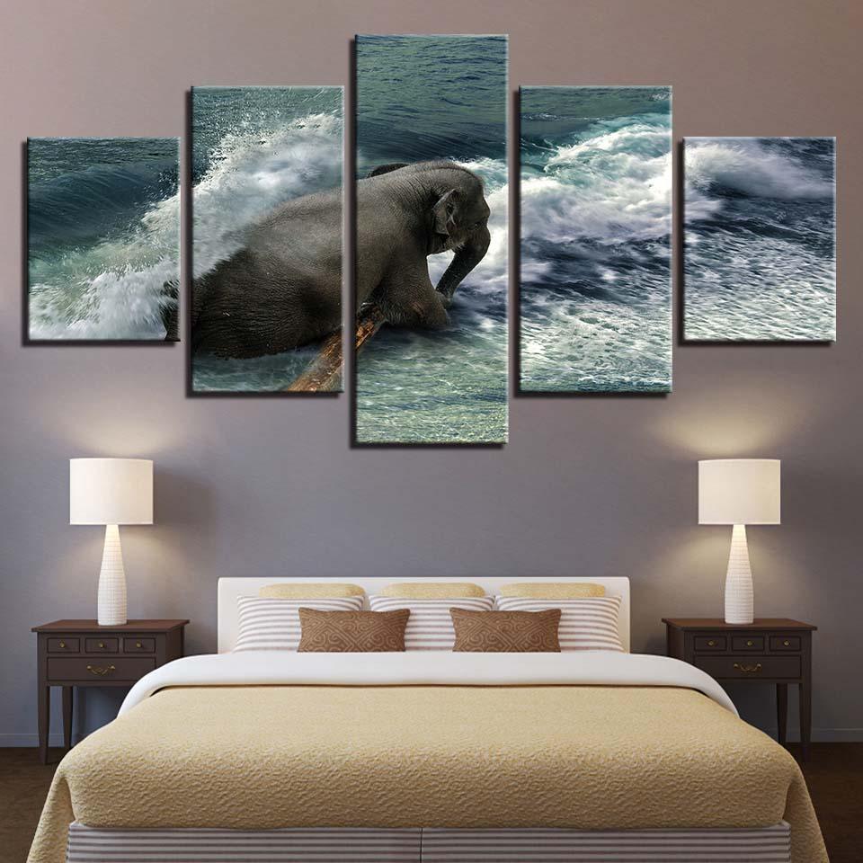 Elephant in the Ocean 5 Piece HD Multi Panel Canvas Wall Art Frame - Original Frame