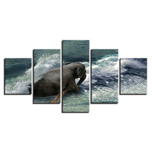 Elephant in the Ocean 5 Piece HD Multi Panel Canvas Wall Art Frame - Original Frame