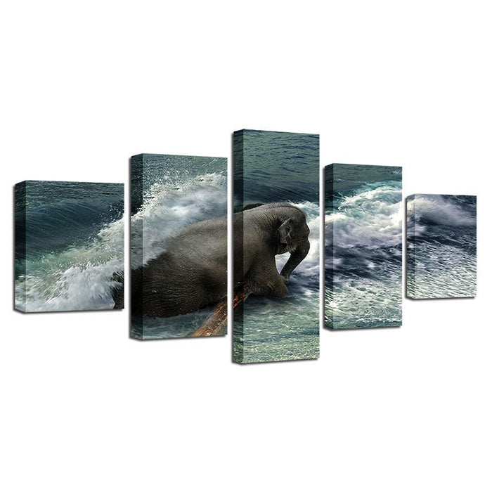 Elephant in the Ocean 5 Piece HD Multi Panel Canvas Wall Art Frame