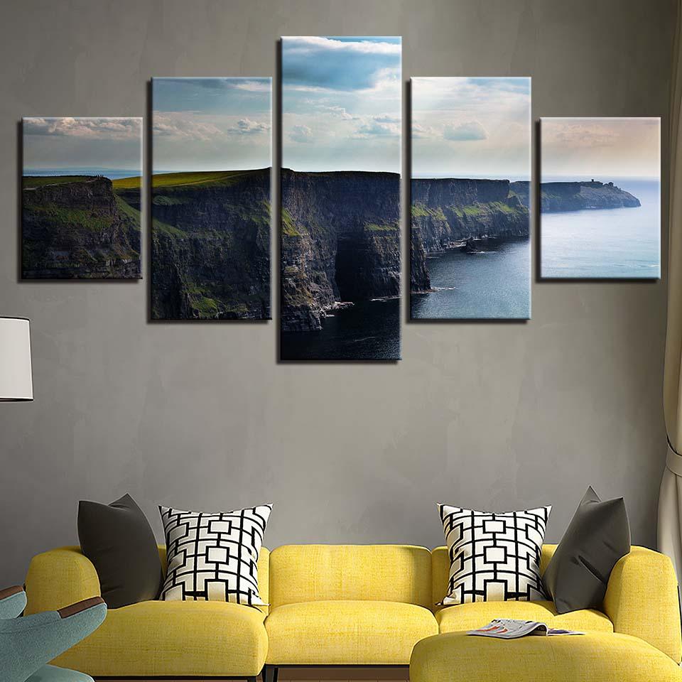 Blue Sky & Mountain Scenery 5 Piece HD Multi Panel Canvas Wall Art Frame - Original Frame