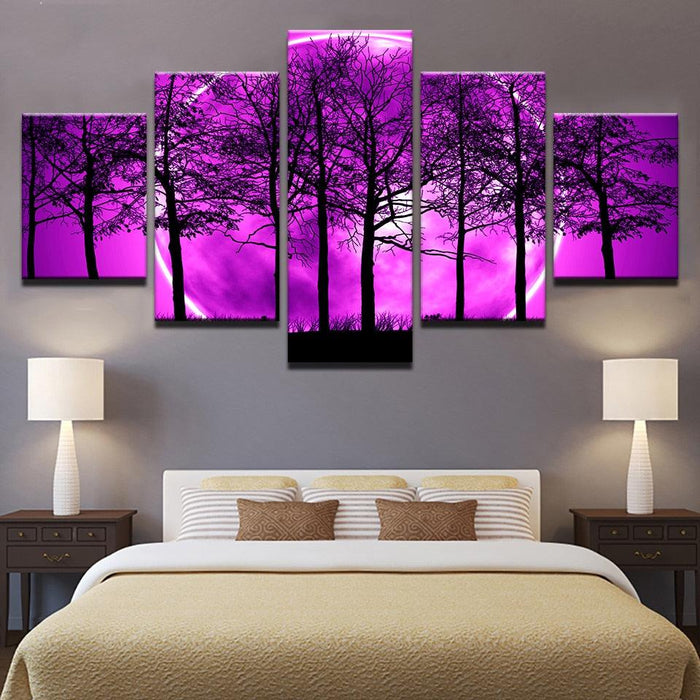Purple Sky And Trees 5 Piece HD Multi Panel Canvas Wall Art Frame