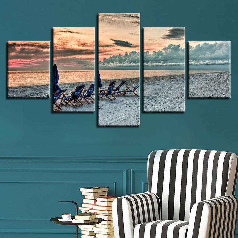 White Sandy Beach 5 Piece HD Multi Panel Canvas Wall Art Frame - Original Frame