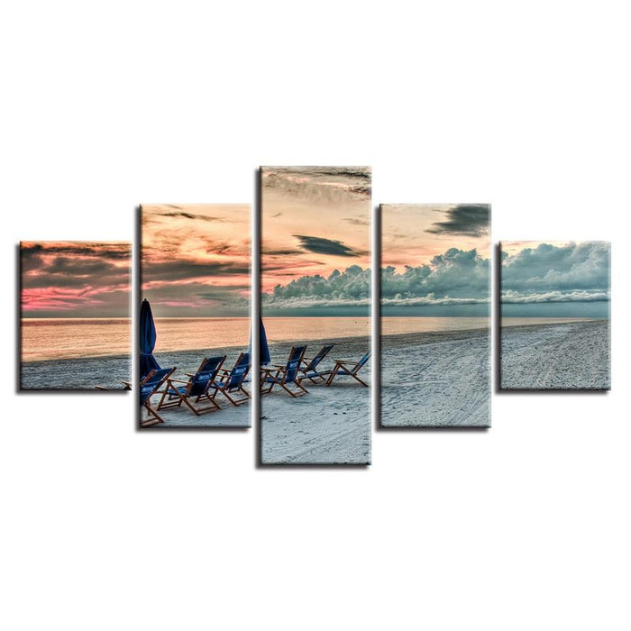 White Sandy Beach 5 Piece HD Multi Panel Canvas Wall Art Frame - Original Frame