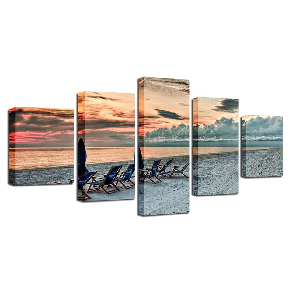 White Sandy Beach 5 Piece HD Multi Panel Canvas Wall Art Frame - Original Frame