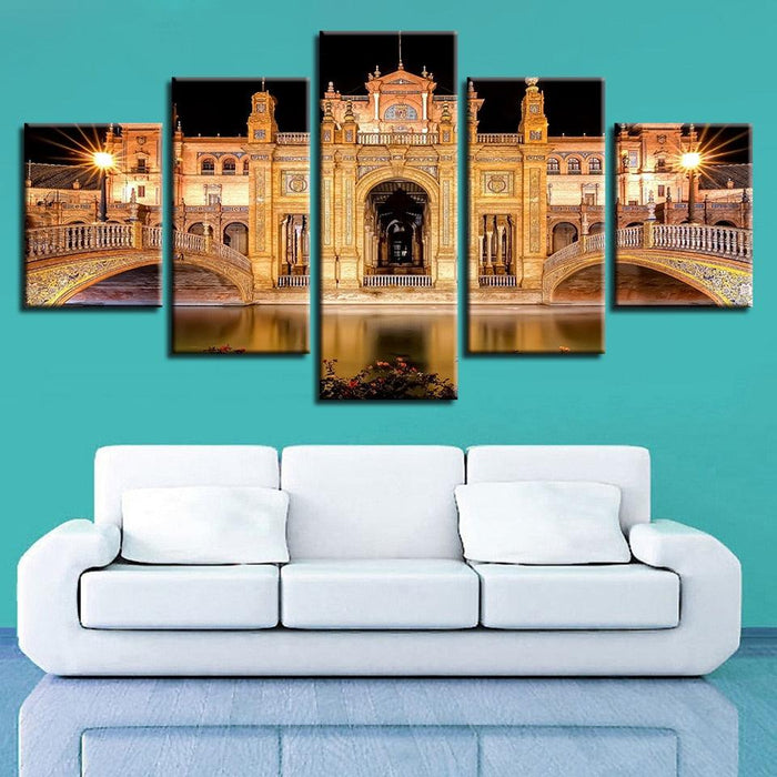 Renaissance Building 5 Piece HD Multi Panel Canvas Wall Art Frame - Original Frame