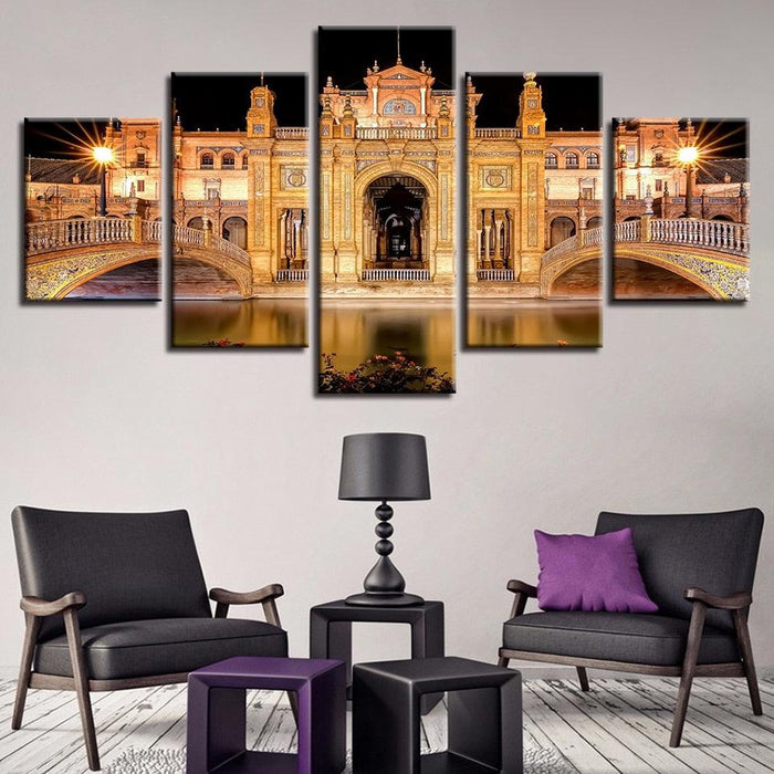 Renaissance Building 5 Piece HD Multi Panel Canvas Wall Art Frame - Original Frame