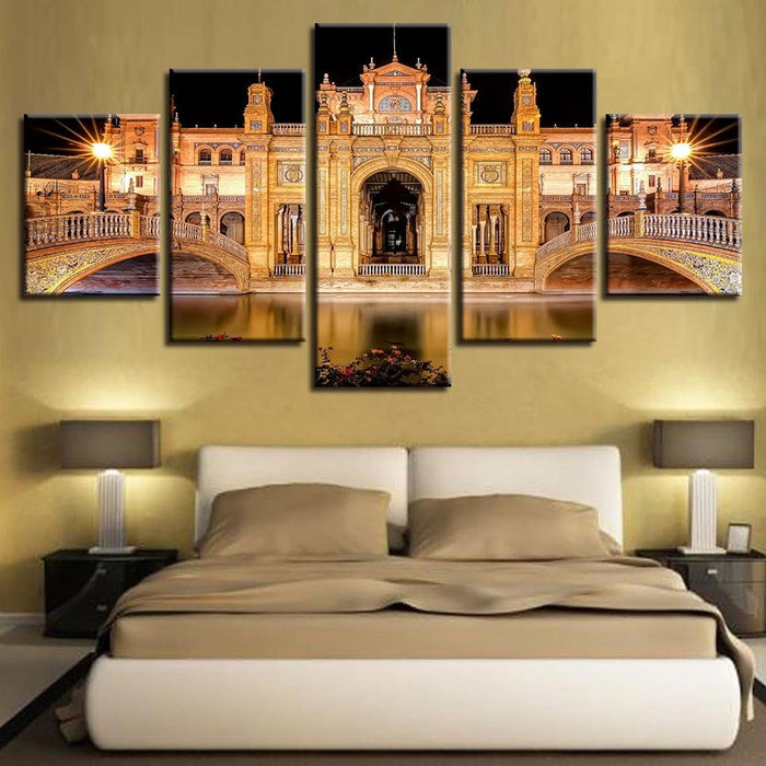 Renaissance Building 5 Piece HD Multi Panel Canvas Wall Art Frame - Original Frame