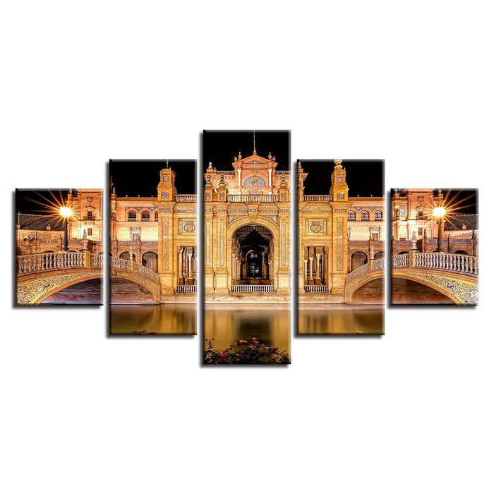 Renaissance Building 5 Piece HD Multi Panel Canvas Wall Art Frame - Original Frame