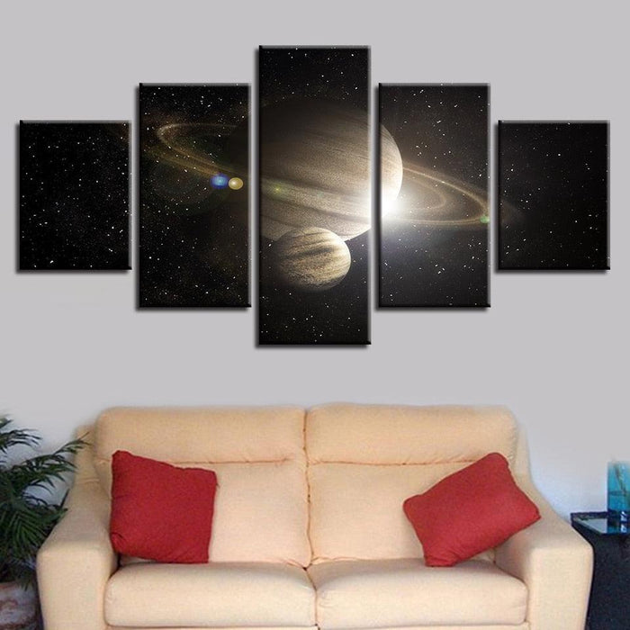 Saturn in Space 5 Piece HD Multi Panel Canvas Wall Art Frame