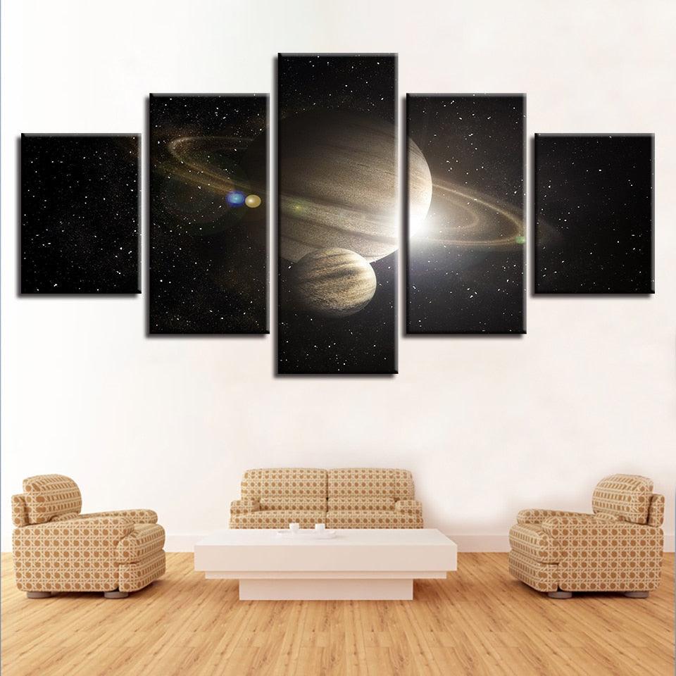 Saturn in Space 5 Piece HD Multi Panel Canvas Wall Art Frame - Original Frame