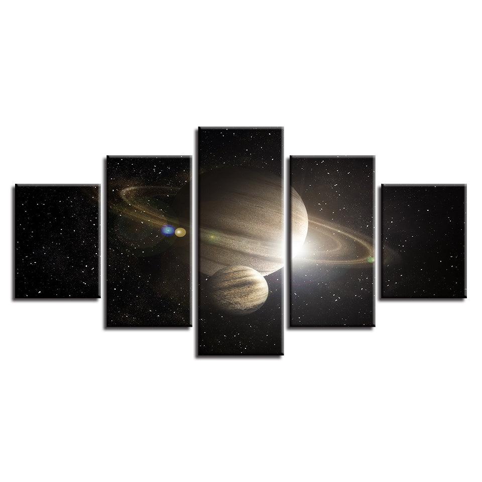 Saturn in Space 5 Piece HD Multi Panel Canvas Wall Art Frame - Original Frame