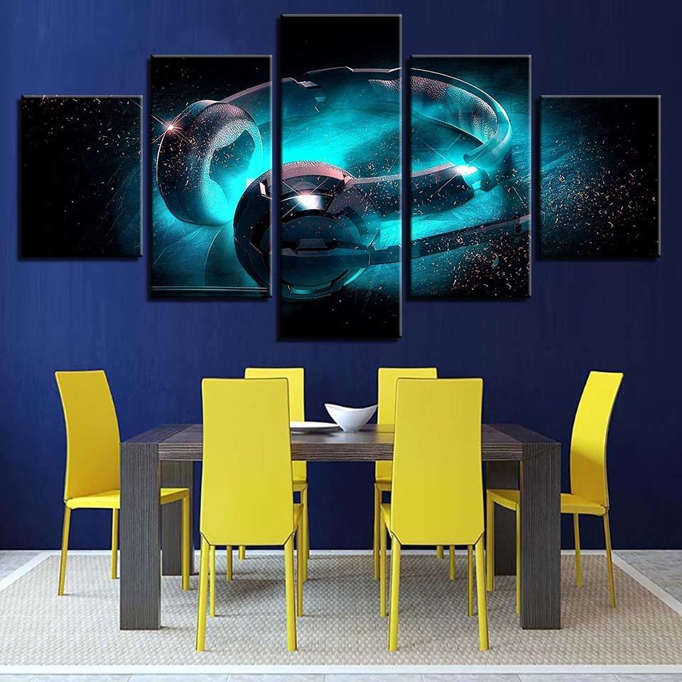 Neon Headphones 5 Piece HD Multi Panel Canvas Wall Art Frame - Original Frame
