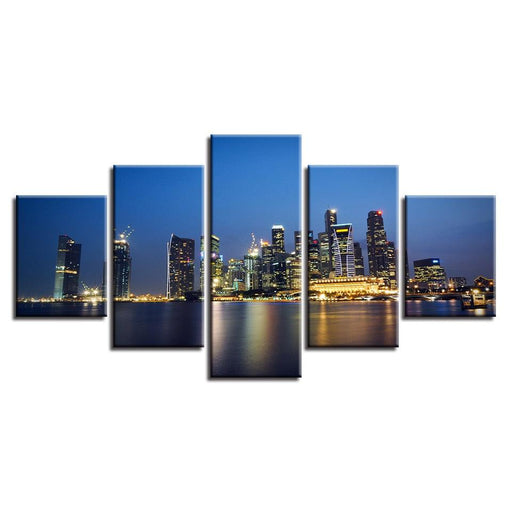 City Night Skyscrapers 5 Piece HD Multi Panel Canvas Wall Art Frame - Original Frame