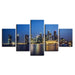 City Night Skyscrapers 5 Piece HD Multi Panel Canvas Wall Art Frame - Original Frame